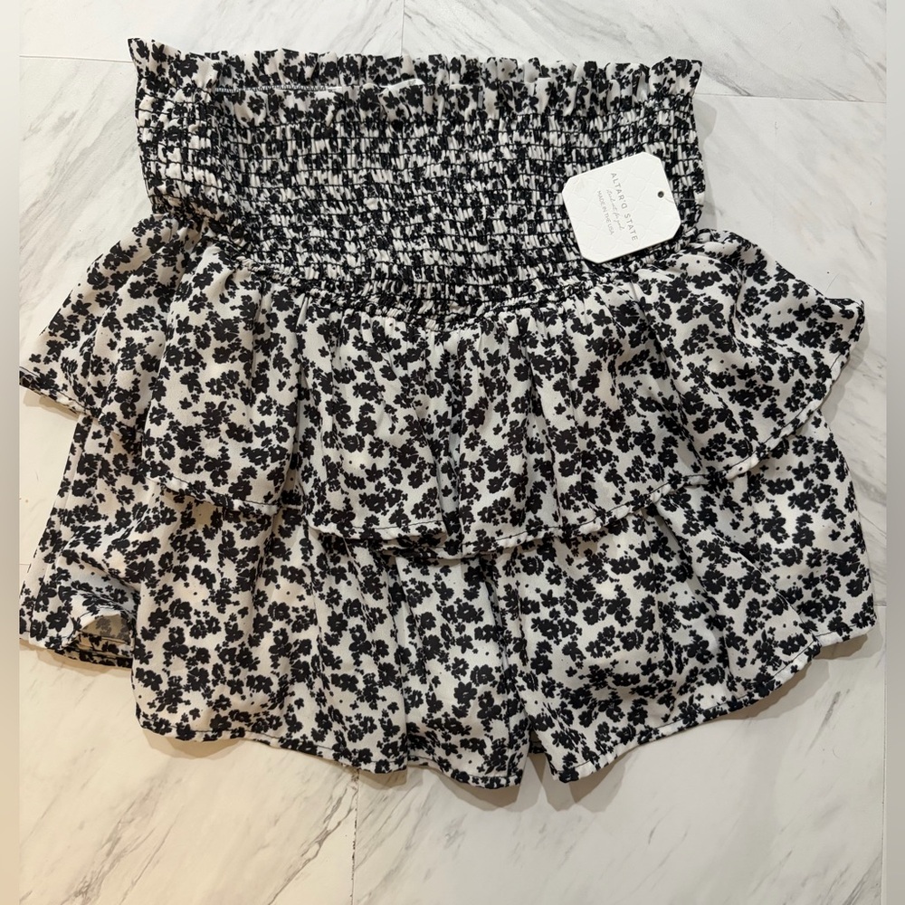 Altar'd State Black and White Floral Mini Skirt